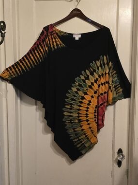 Kamana Black Sunburst Tie Dye Poncho Top Batwing Cocoon Boho One Size